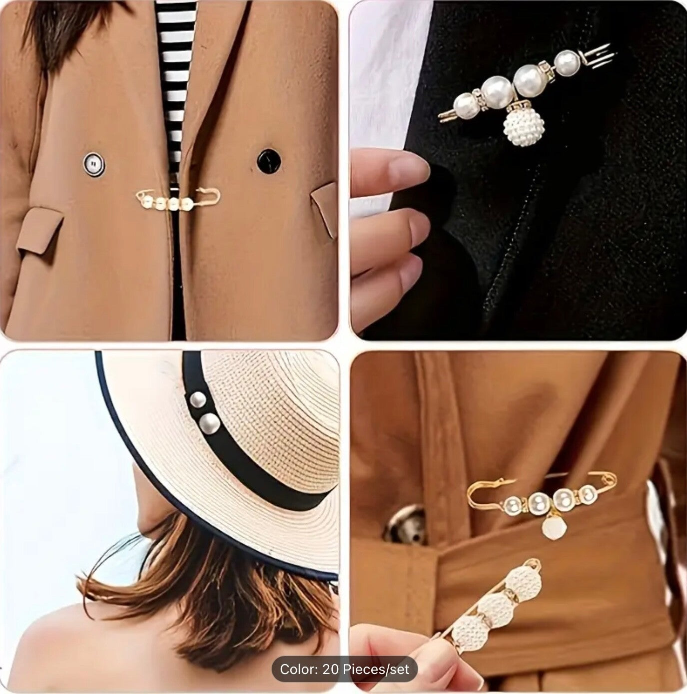 Pack of 20 Safety Pin Brooches Shawl Pins for Sweaters Dresses Gifts Women Style
