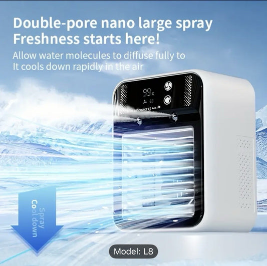 Portable Air Cooler Ice Mist Fan Desktop USB Rechargeable Summer Cooling Fan NEW