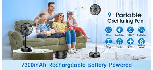 Deluxe Foldable Oscillating Pedestal Stand Fan Remote Control Timer Quiet Speed