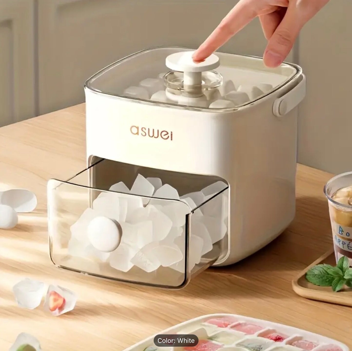Portable Large Silicone Ice Cube Maker w/Deep Cavity Tray Bin & Scoop Easy Press