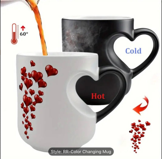 Colour Changing Heat Sensitive Mug Heart Shaped Magic Coffee Novelty Mother Gift