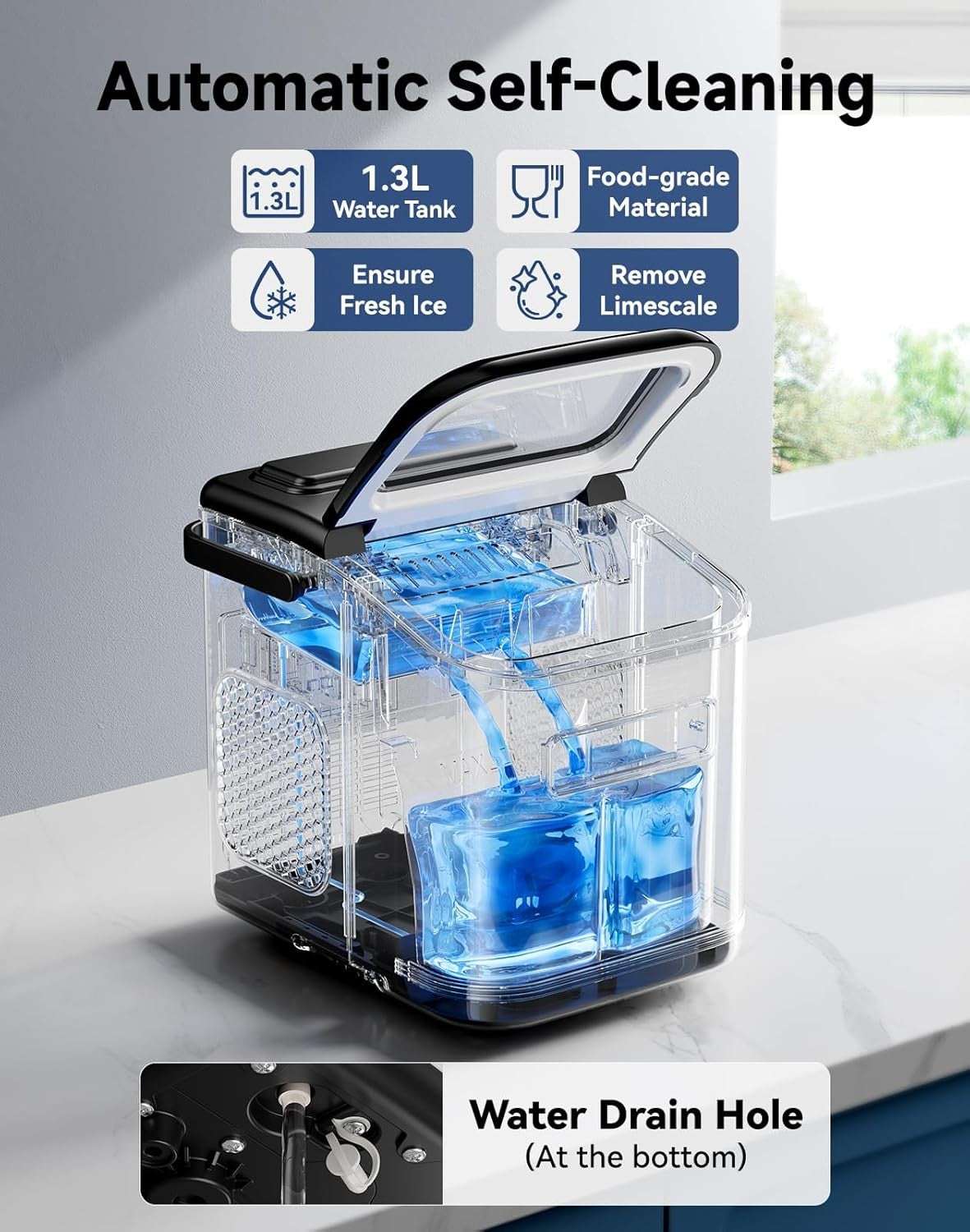Electric Ice Cube Maker Machine w/handle Portable Automatic Countertop Cocktails