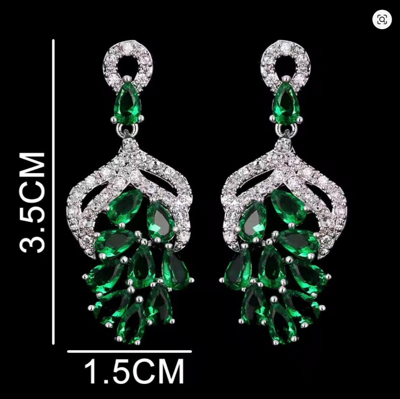 Handmade Grape Flower Drop Earrings 3.5cm Blue Green Cubic Zirconia Bridal Women