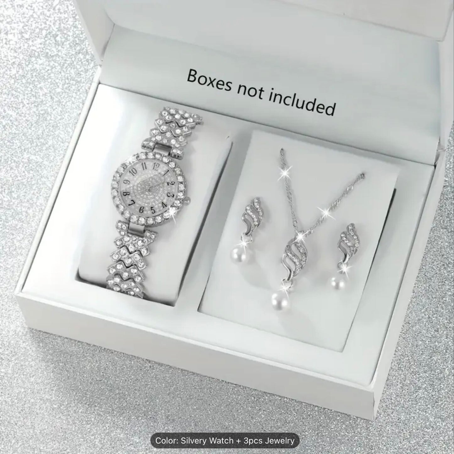 Glamorous Women’s Girls Quartz Watch & 3pc Jewellery Set – Elegant Fashion Gift