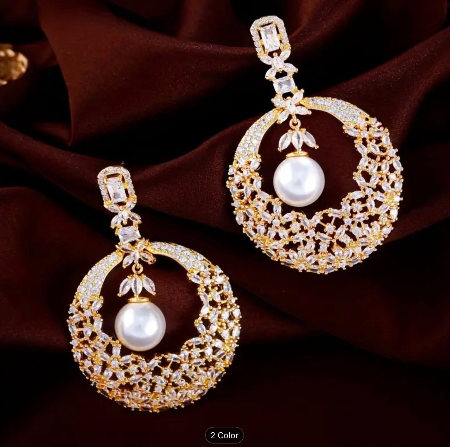 Vintage 925 Sterling Silver CZ Pearl Drop Dangle Earrings Women Jewellery Gift