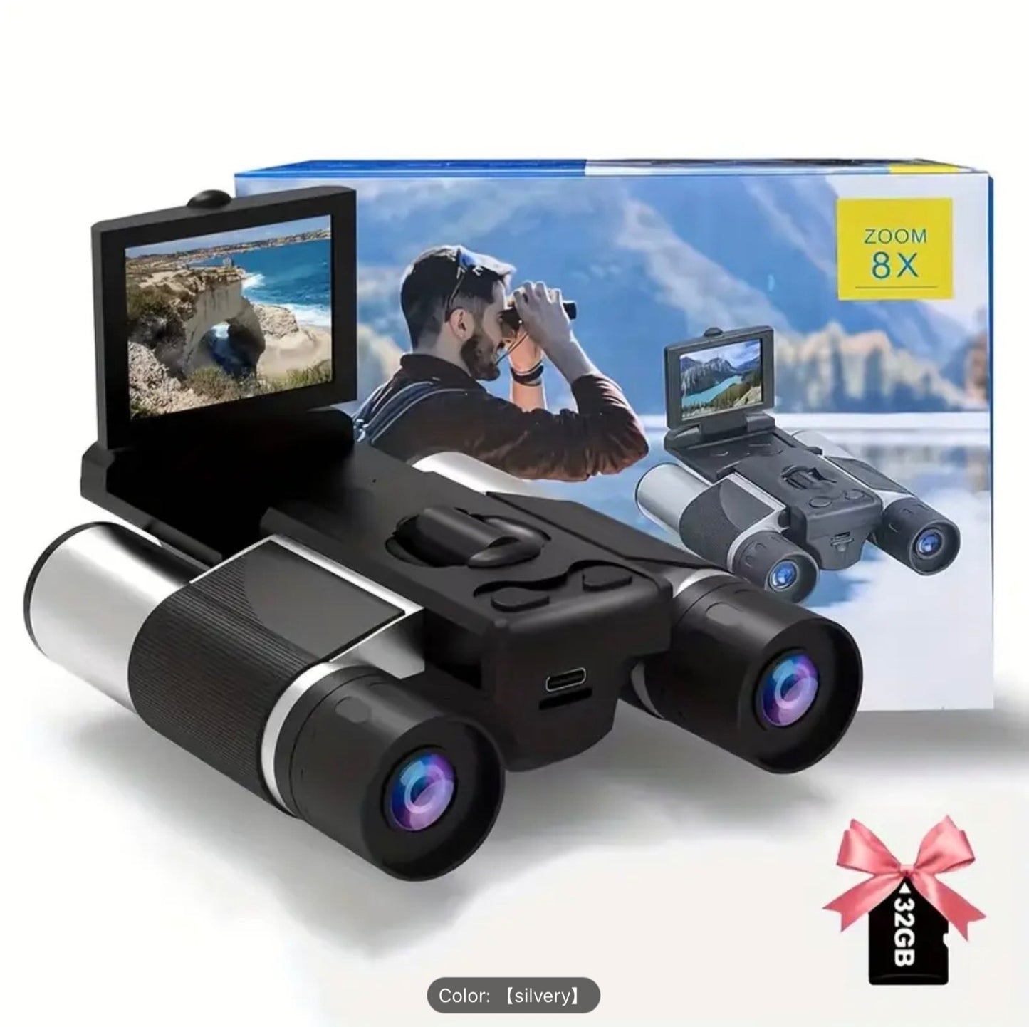 2.5K Digital Binoculars 8X Zoom 1080P Photo Video Recorder IPS Screen 32GB DT10