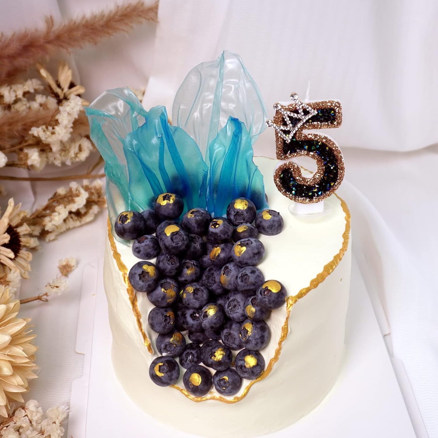 Birthday Decorations Glitter Number Candles Cake Toppers Crown Girls Boys Party