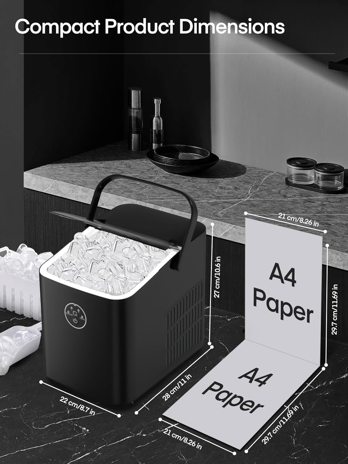 Electric Ice Cube Maker Machine w/handle Portable Automatic Countertop Cocktails