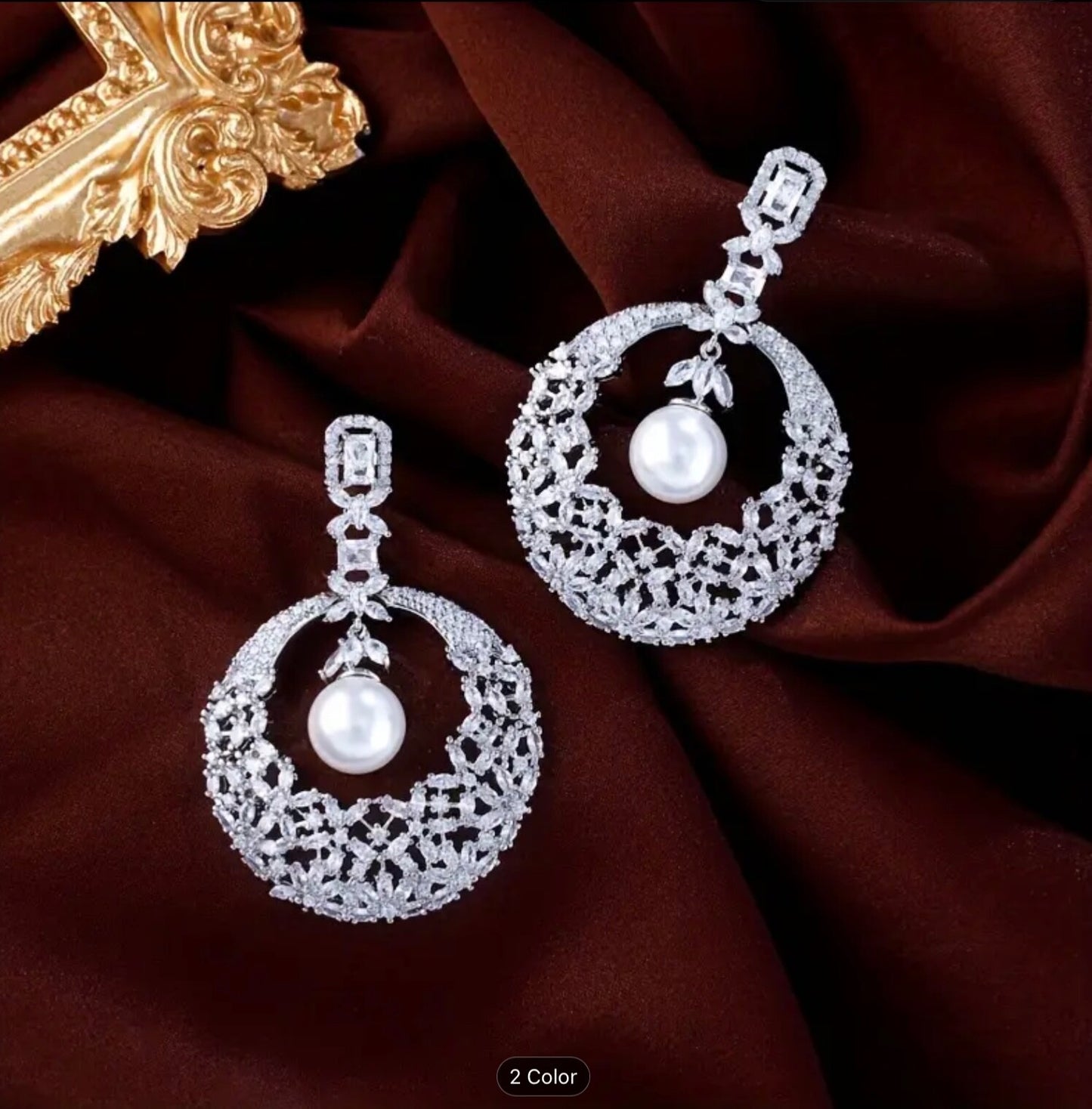 Vintage 925 Sterling Silver CZ Pearl Drop Dangle Earrings Women Jewellery Gift