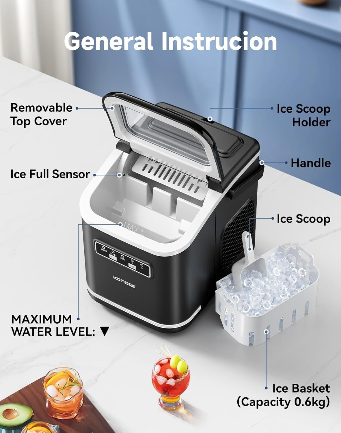 Electric Ice Cube Maker Machine w/handle Portable Automatic Countertop Cocktails