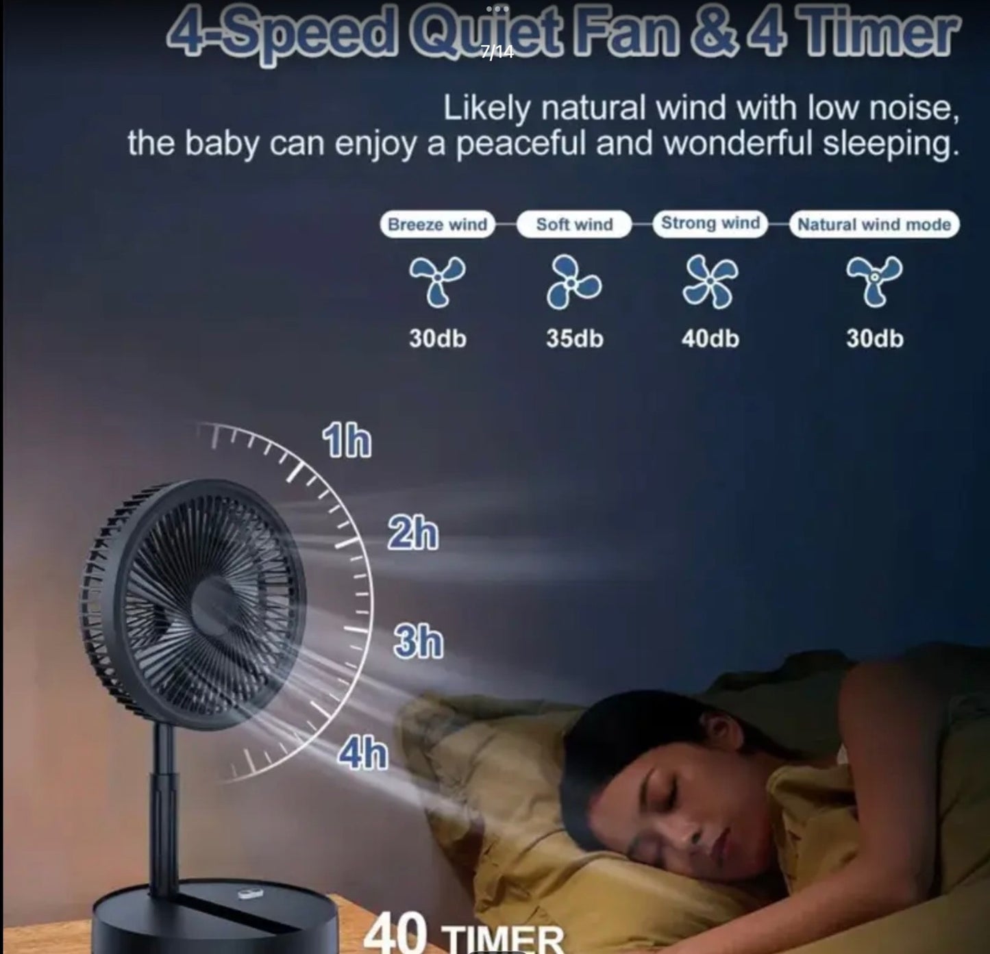 Portable Rechargeable Folding Cooling Desk & Pedestal Fan Remote USB Silent Gift