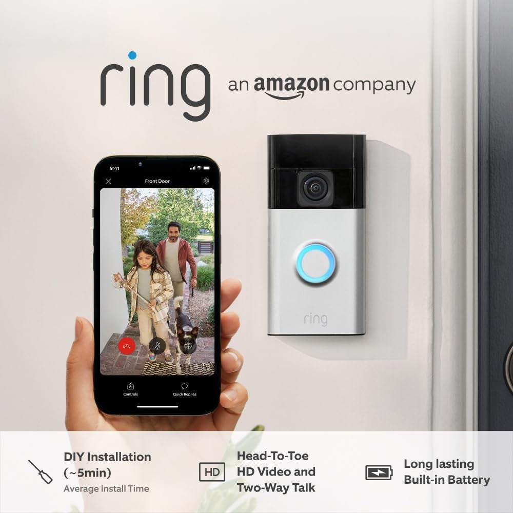 Ring Battery Video Doorbell Wireless 3rd Gen( 2024 release)| Indoor Video Camera