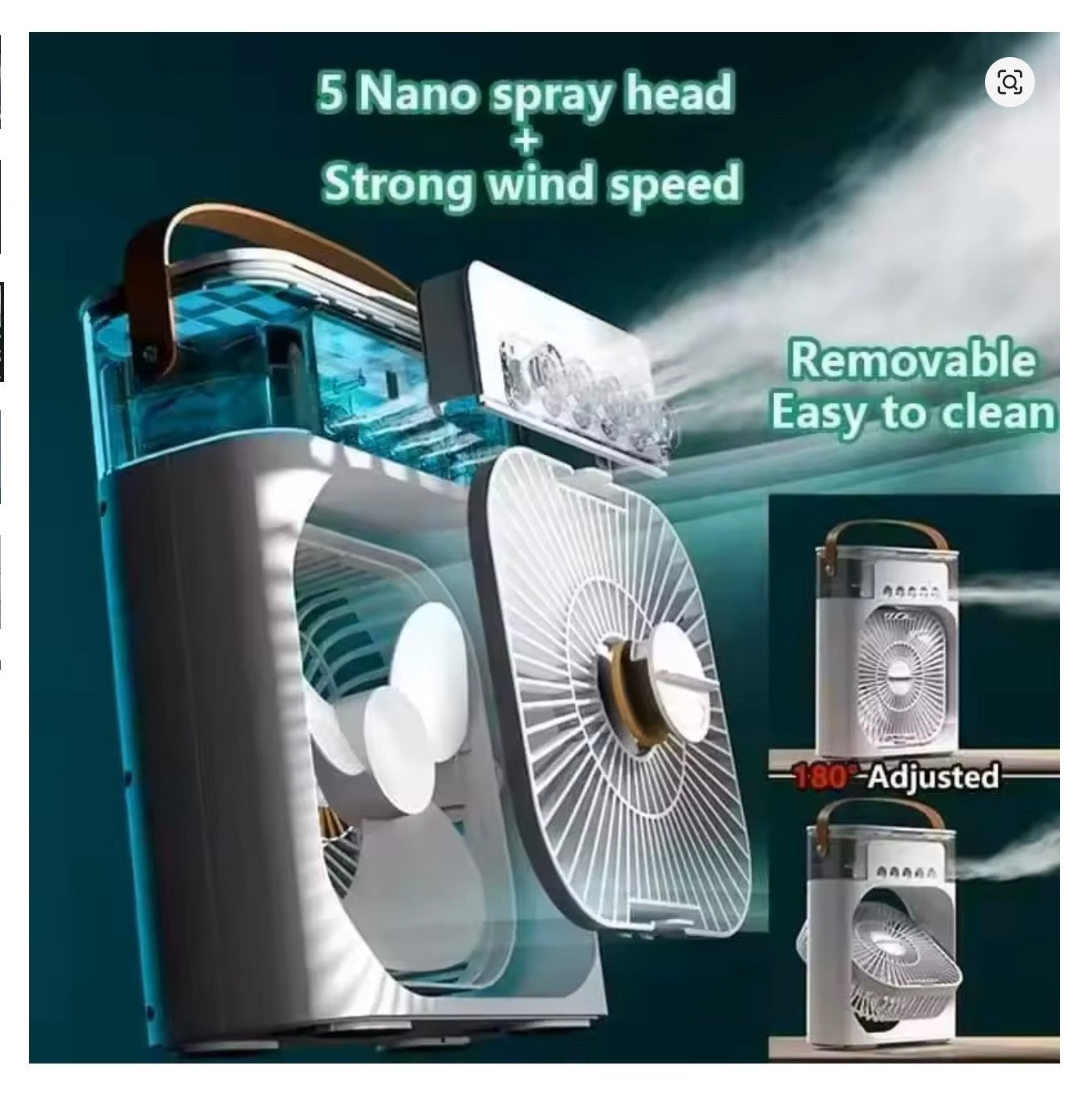 Portable 3in1 Ice Mist Fan Air Conditioner Household Small Air Cooler USB Lights