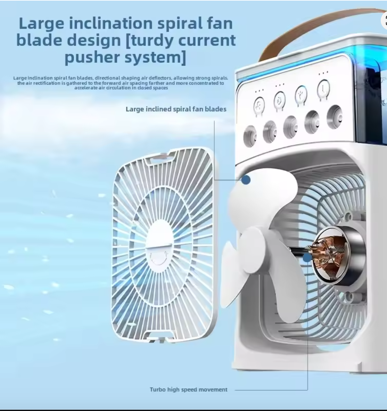 Portable 3in1 Ice Mist Fan Air Conditioner Household Small Air Cooler USB Lights