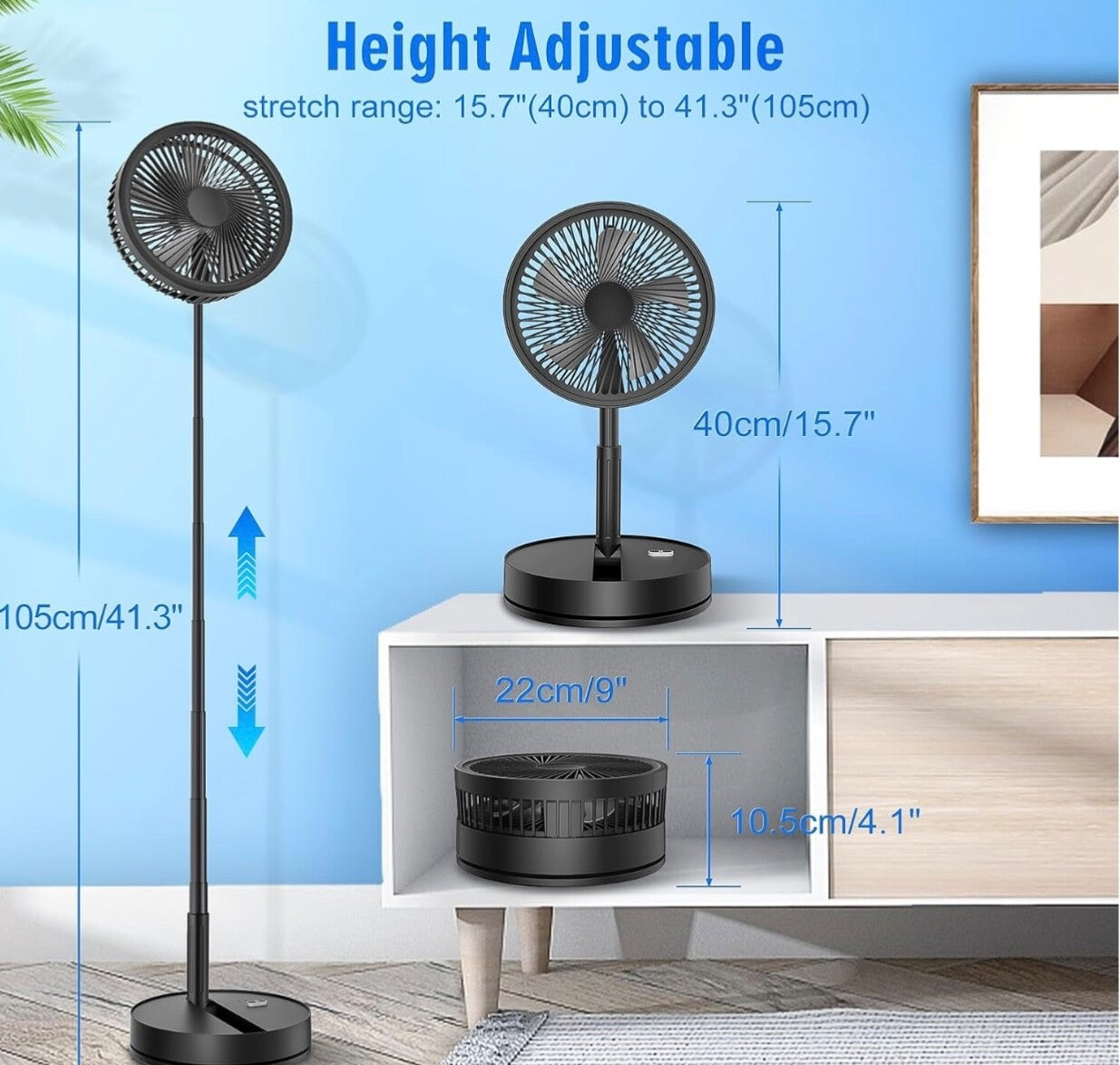 Deluxe Foldable Oscillating Pedestal Stand Fan Remote Control Timer Quiet Speed