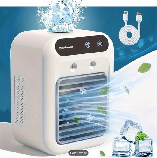 Portable Air Cooler Ice Mist Fan Desktop USB Rechargeable Summer Cooling Fan Gem