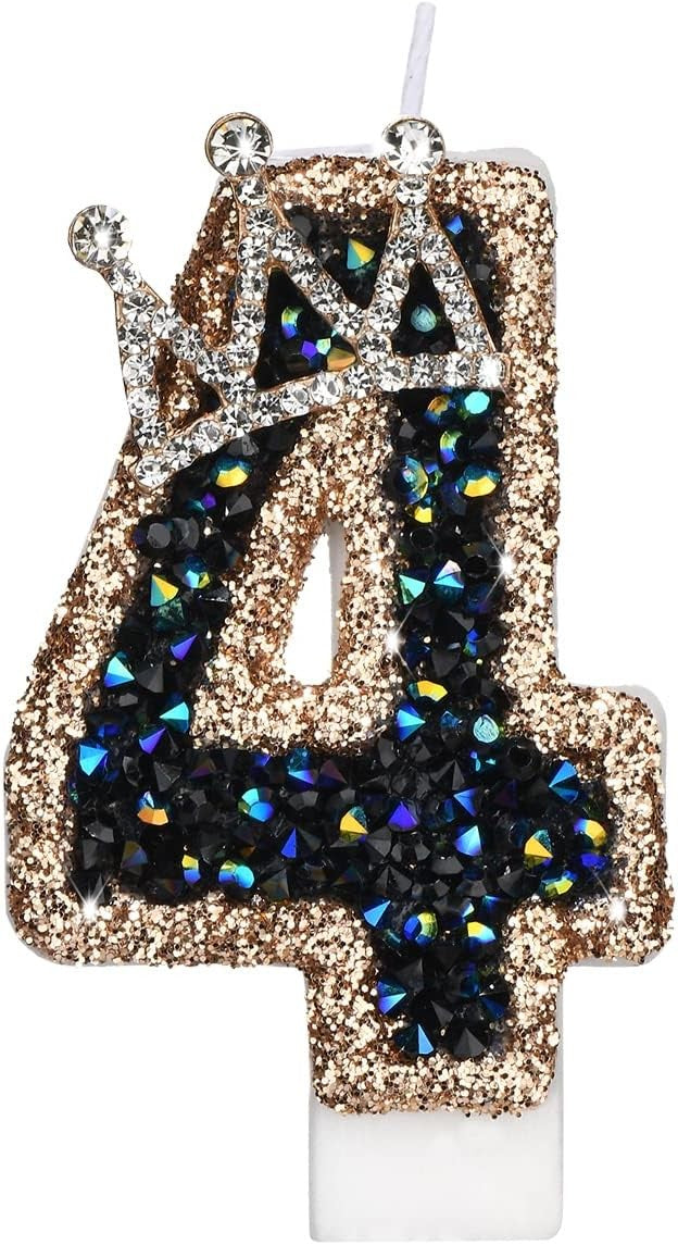 Birthday Decorations Glitter Number Candles Cake Toppers Crown Girls Boys Party