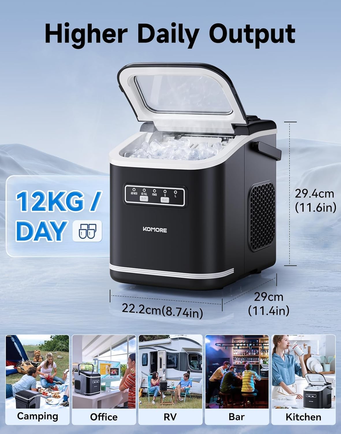 Electric Ice Cube Maker Machine w/handle Portable Automatic Countertop Cocktails