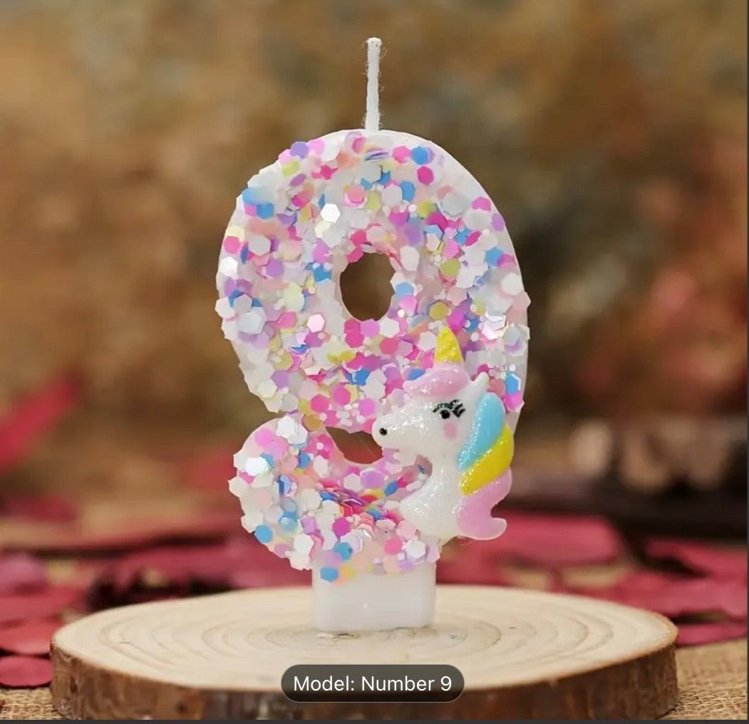 Birthday Decorations Happy Pink Number Unicorn Candles Glitter Cake Girls Party