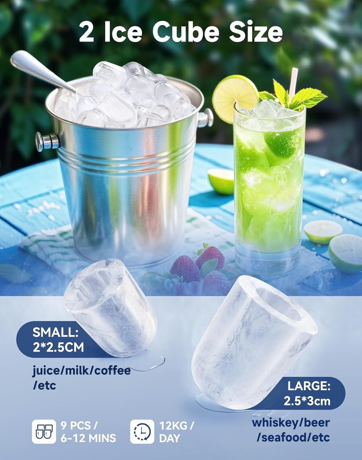 Electric Ice Cube Maker Machine w/handle Portable Automatic Countertop Cocktails