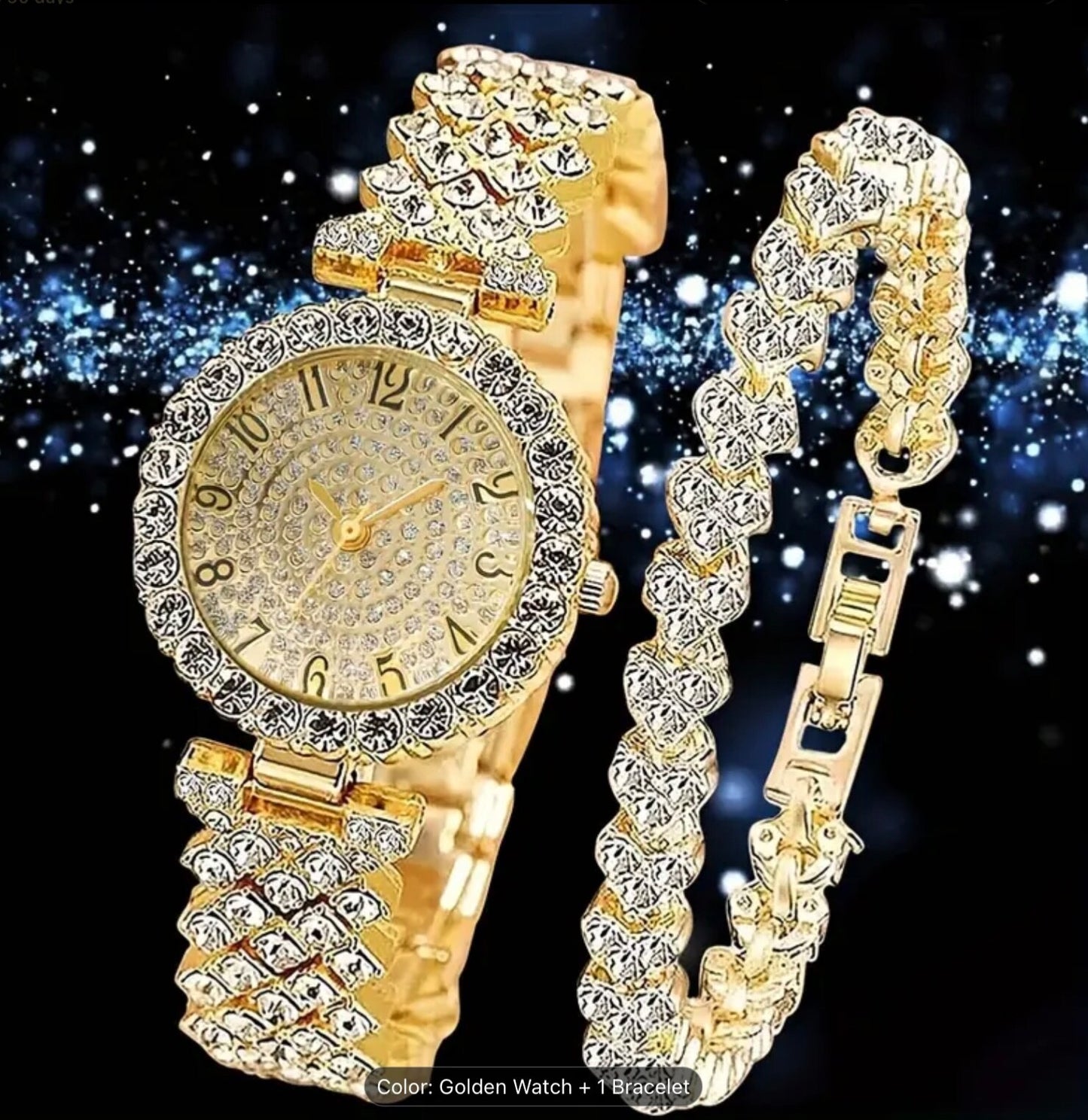 Luxury 2-Piece Women’s Rhinestone Watch & Bracelet Set – Elegant Quartz Gift set