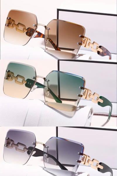 Women 2025 Sunglasses Ladies Fashion Square Frameless Retro UV400 Lightweight