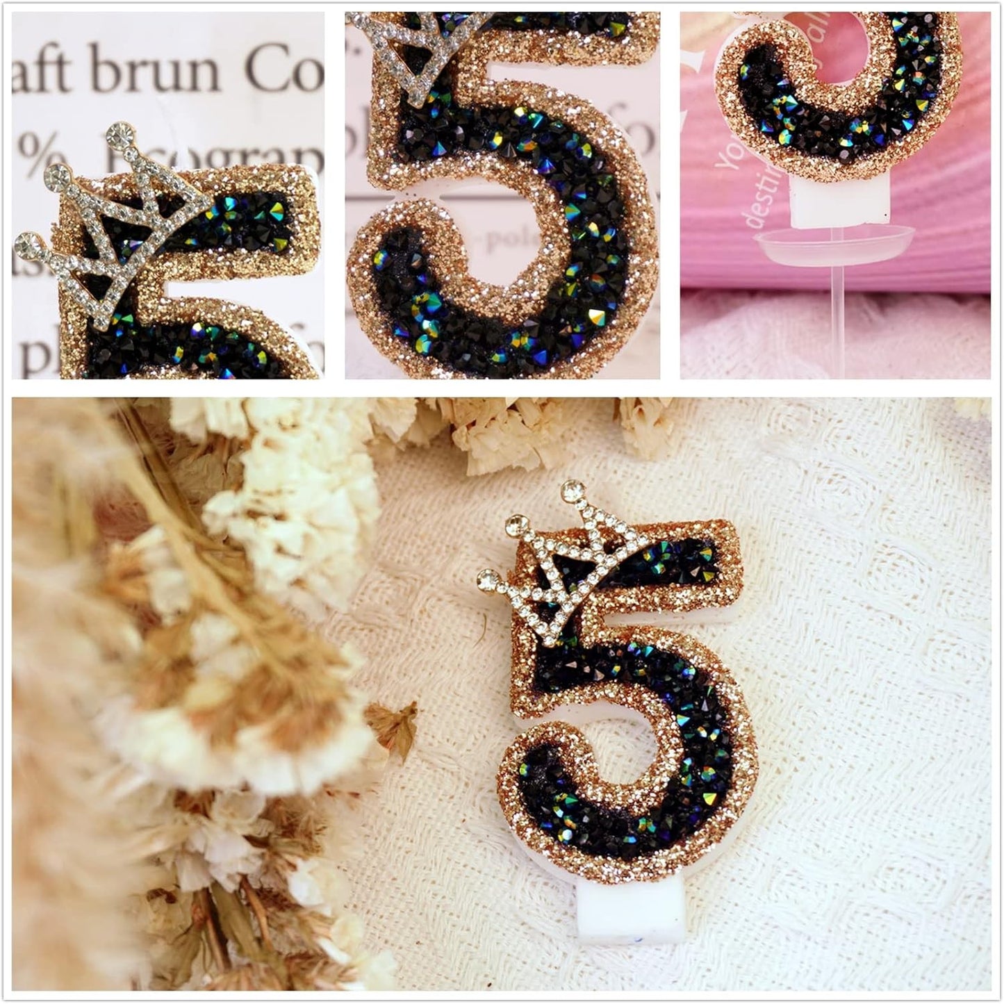 Birthday Decorations Glitter Number Candles Cake Toppers Crown Girls Boys Party