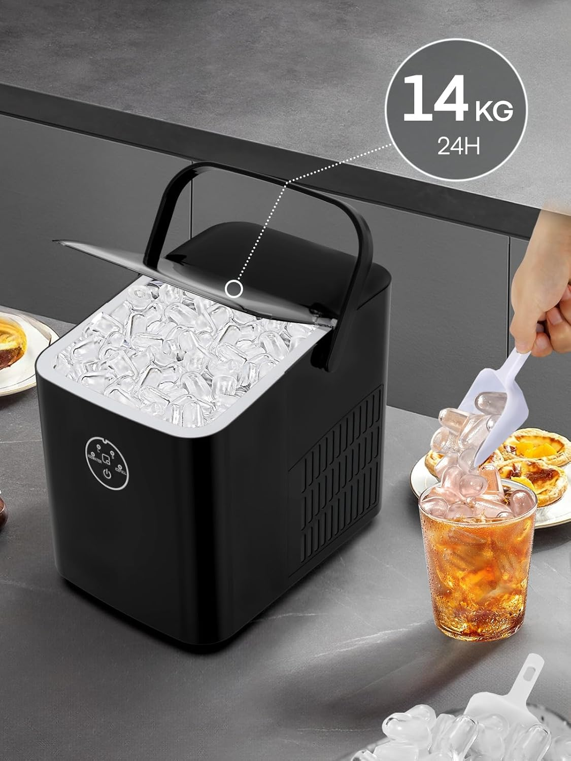 Electric Ice Cube Maker Machine w/handle Portable Automatic Countertop Cocktails