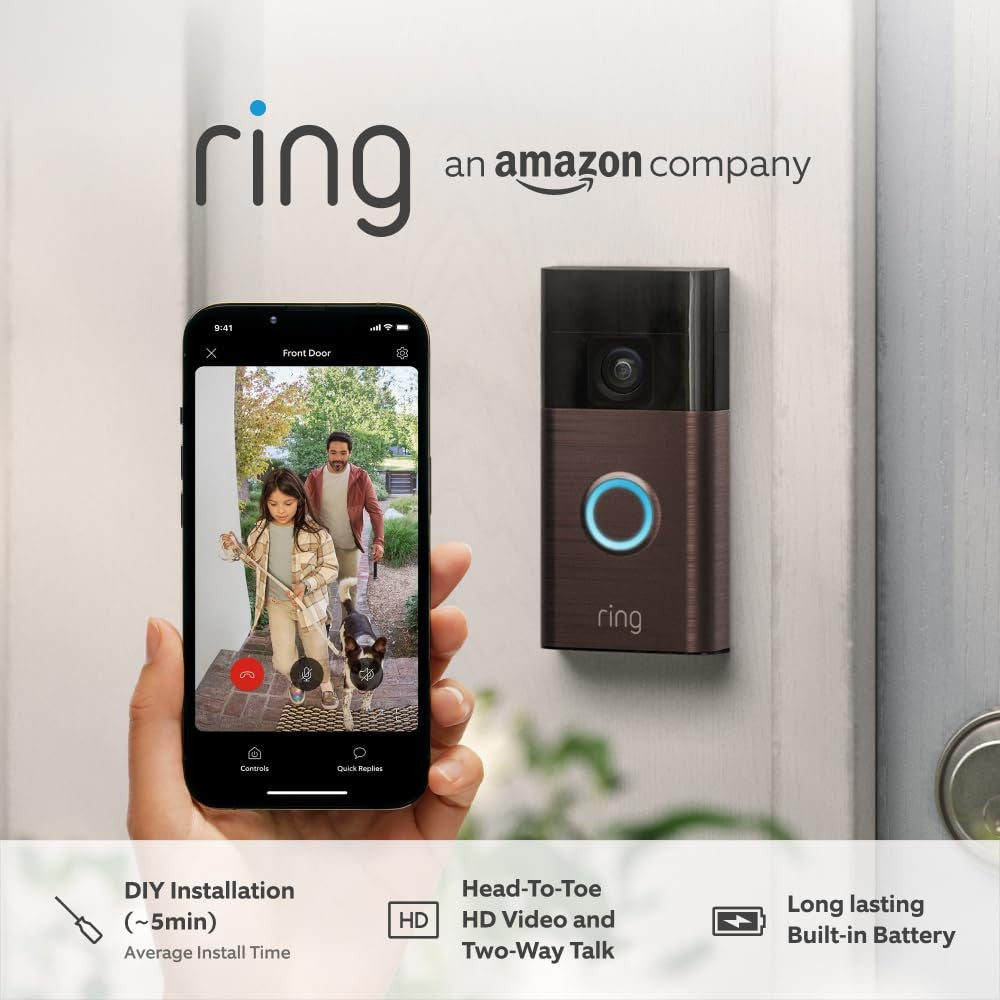 Ring Battery Video Doorbell Wireless 3rd Gen( 2024 release)| Indoor Video Camera