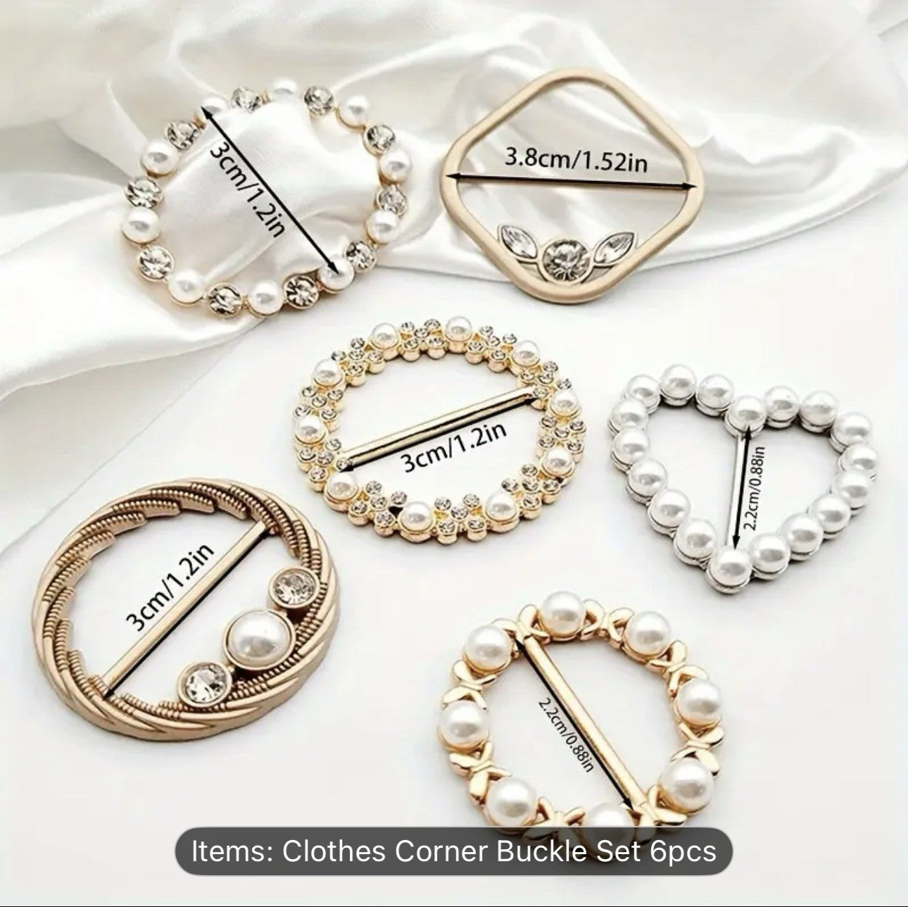 6 Women Girls Metal Scarf Clips & Brooches Crystal Pearl Rhinestone Buckle Gift