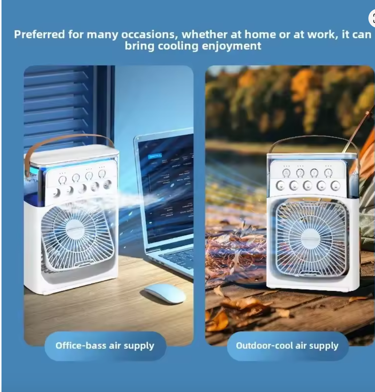 Portable 3in1 Ice Mist Fan Air Conditioner Household Small Air Cooler USB Lights