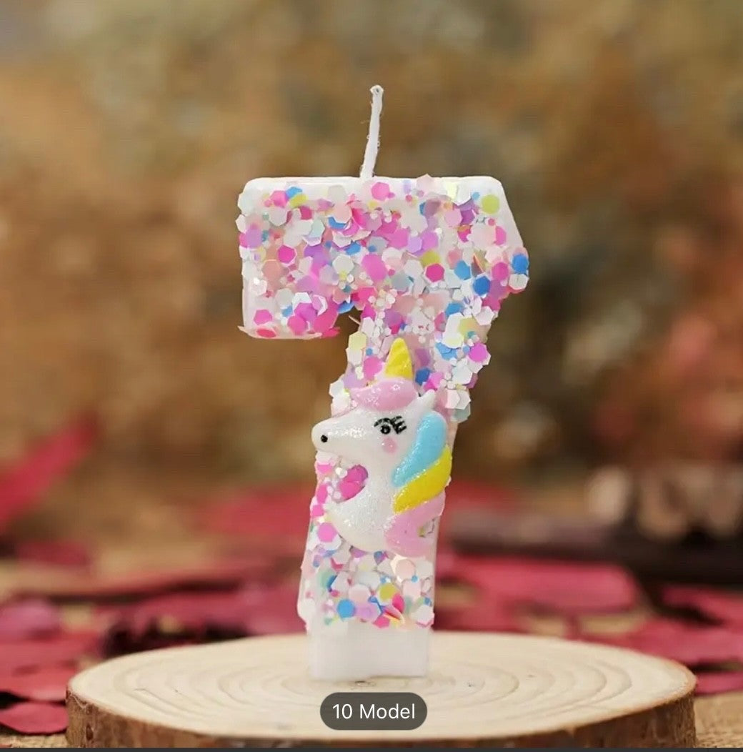 Birthday Decorations Happy Pink Number Unicorn Candles Glitter Cake Girls Party