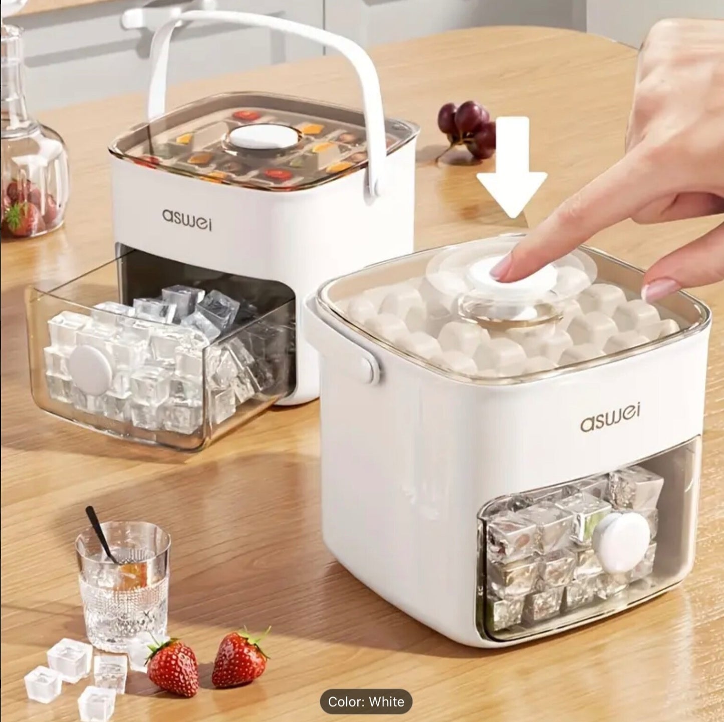 Portable Large Silicone Ice Cube Maker w/Deep Cavity Tray Bin & Scoop Easy Press