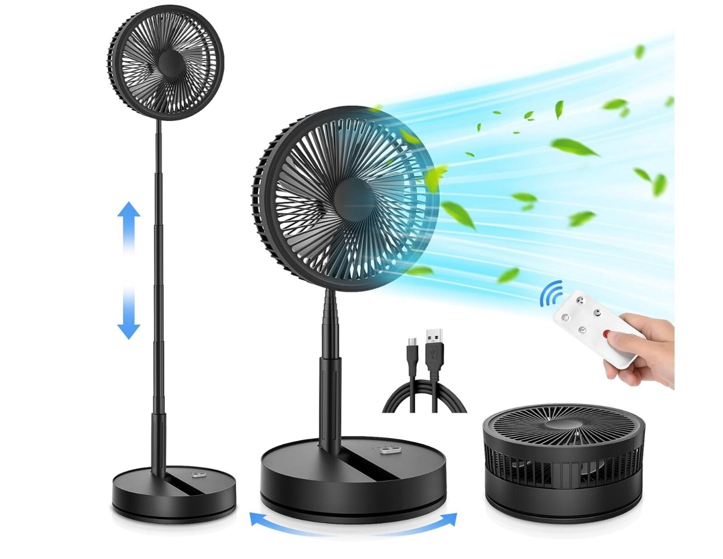 Deluxe Foldable Oscillating Pedestal Stand Fan Remote Control Timer Quiet Speed