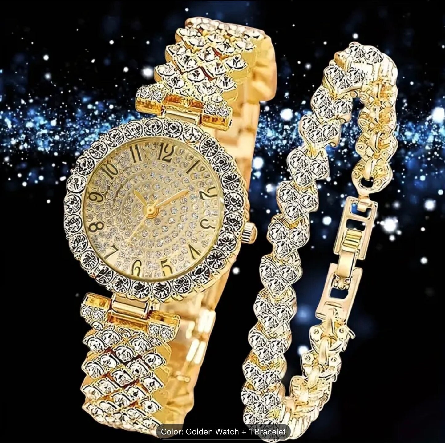 Luxury 2-Piece Women’s Rhinestone Watch & Bracelet Set – Elegant Quartz Gift set
