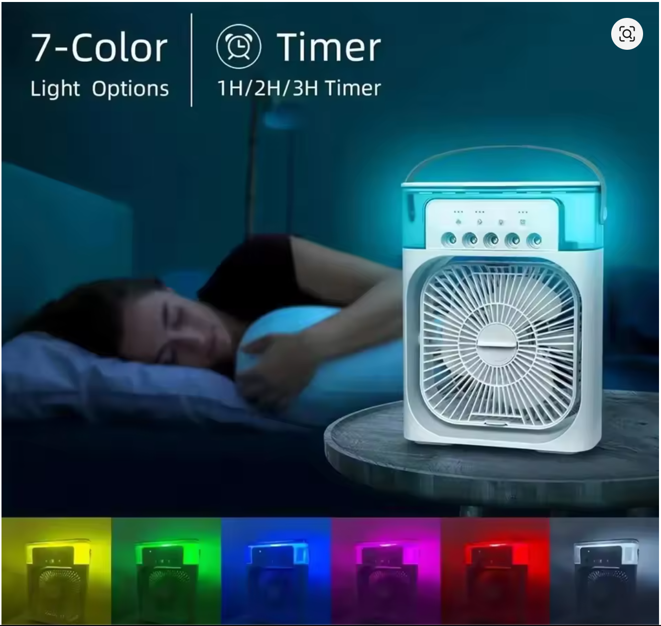 Portable 3in1 Ice Mist Fan Air Conditioner Household Small Air Cooler USB Lights
