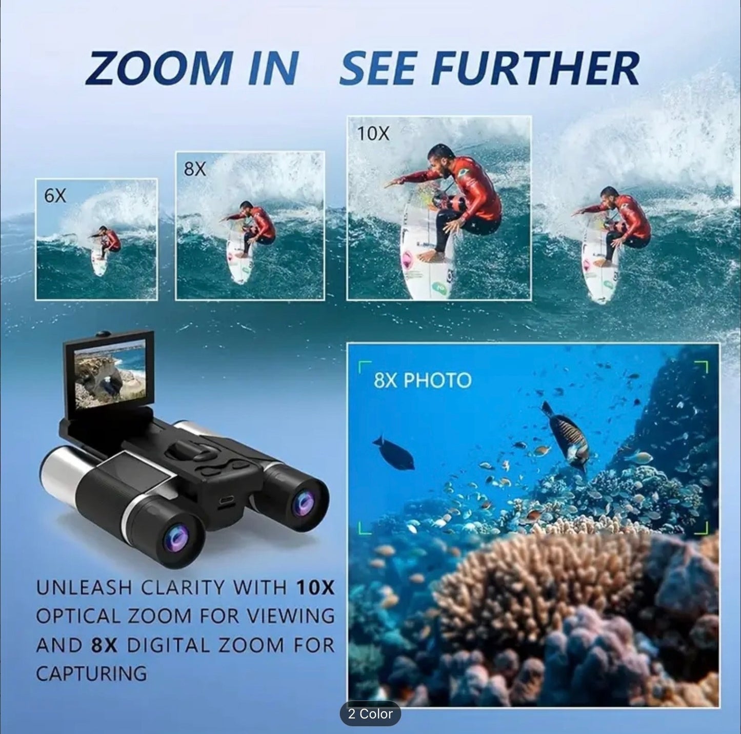 2.5K Digital Binoculars 8X Zoom 1080P Photo Video Recorder IPS Screen 32GB DT10