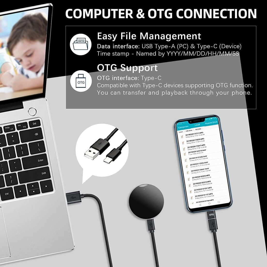 Pendant Voice Recorder USB Rechargeable Voice Activated Digital Record Playback
