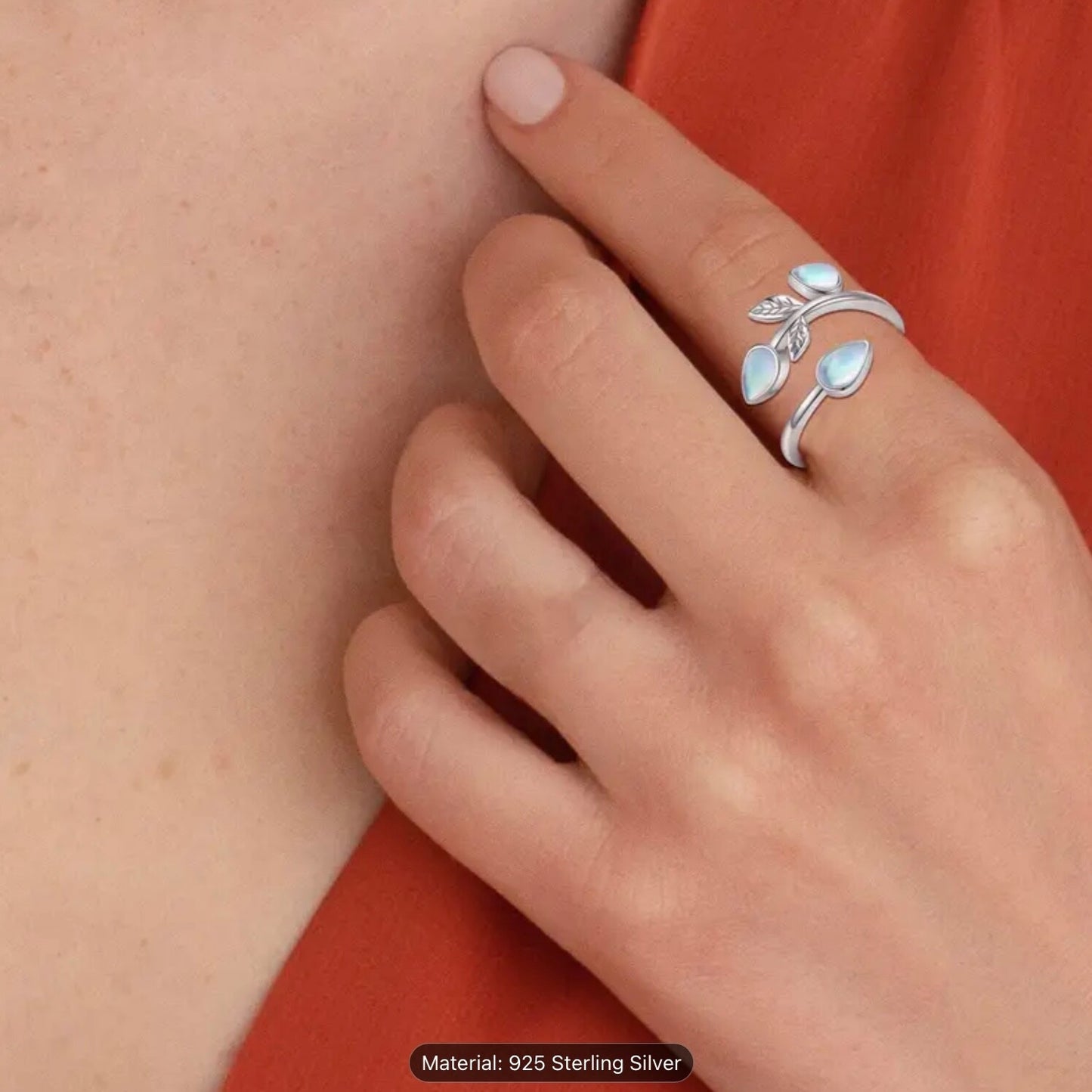 925 Sterling Silver Leaf Moonstone Ring Adjustable Gift Jewellery Women Girls