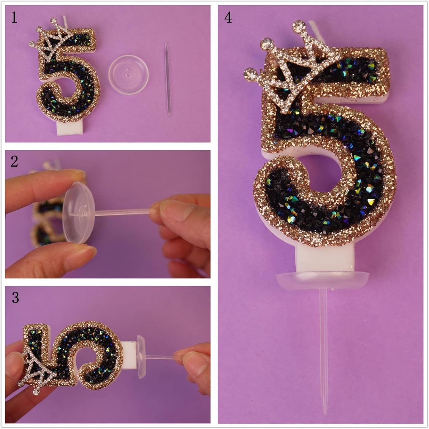 Birthday Decorations Glitter Number Candles Cake Toppers Crown Girls Boys Party