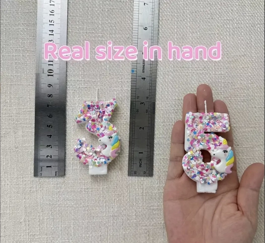 Birthday Decorations Happy Pink Number Unicorn Candles Glitter Cake Girls Party