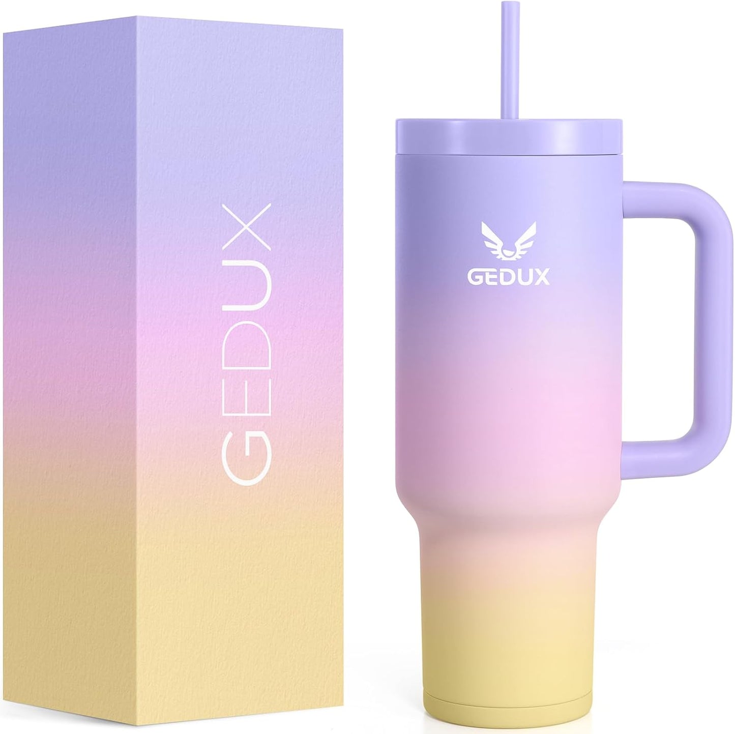 Gedux 1200Ml Tumbler with Handle, 2-In-1 Leak Proof Lid (Straw/Flip), Insulated Water Bottle, Stainless Steel Tumbler with Non-Slip Silicone, Wide Mouth Travel Mug Cupholder Friendly Dishwasher Safe