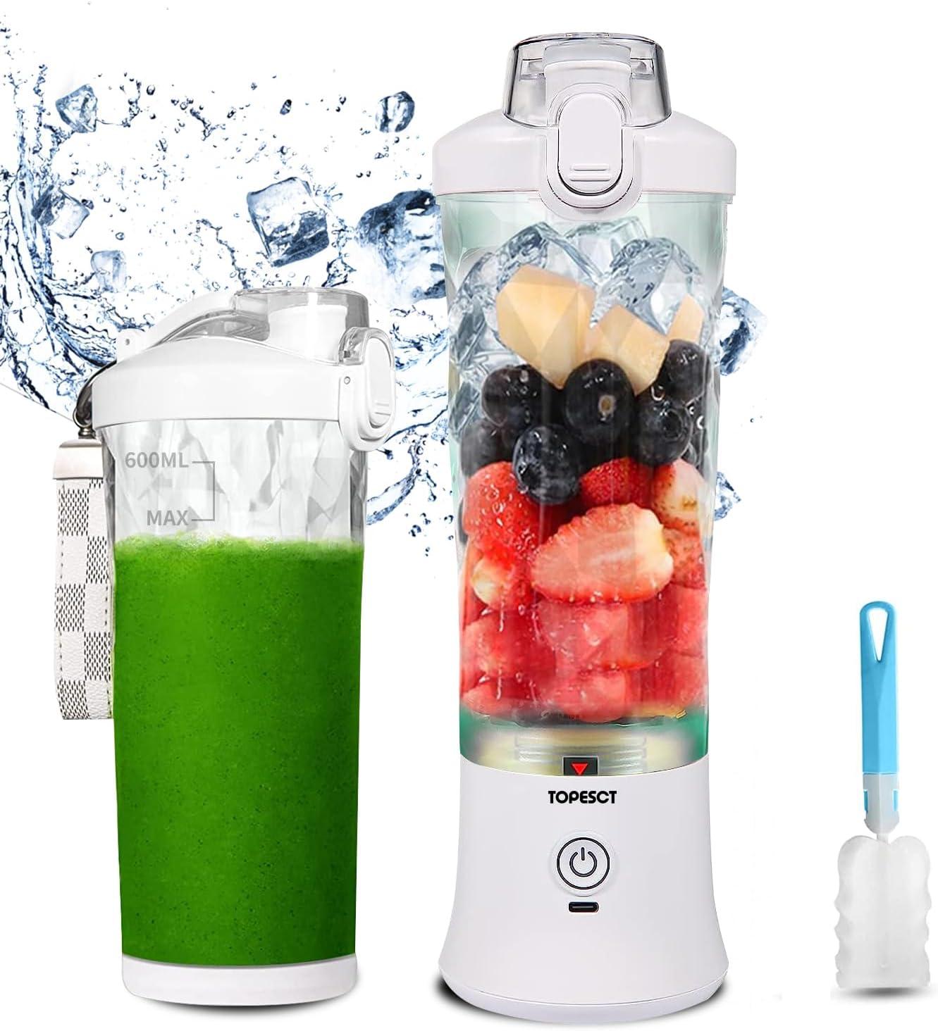 600Ml Portable Blender USB Rechargeable, TOPESCT Waterproof Personal Blender for Shakes and Smoothies, 270W Strong Cutting Power with 6Pcs 3D Blades for Travel, Office & Sports (Black)