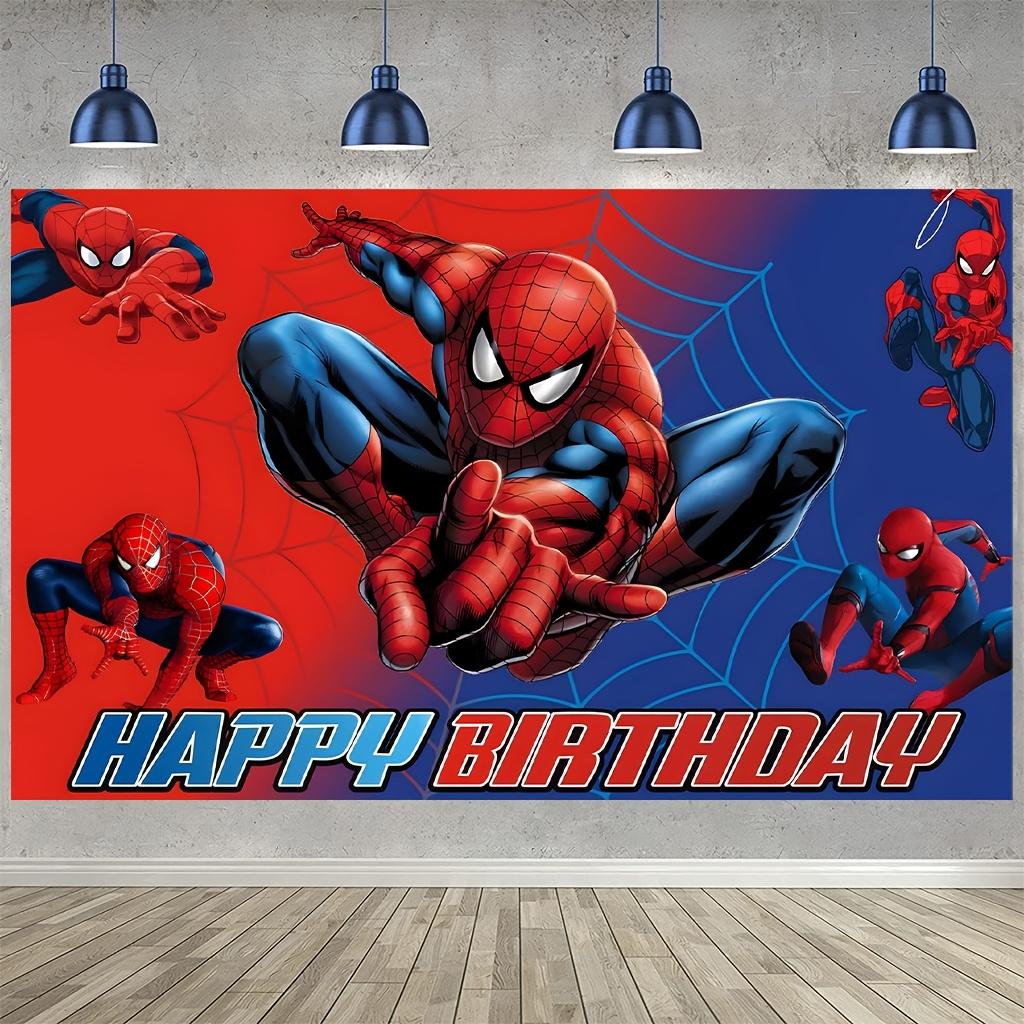Marvel Spider-Man Cartoon Happy Birthday Backdrop Banner Sign Poster | Large Polyester Tapestry for Birthday Party Decorations | Durable, Spiderman Theme