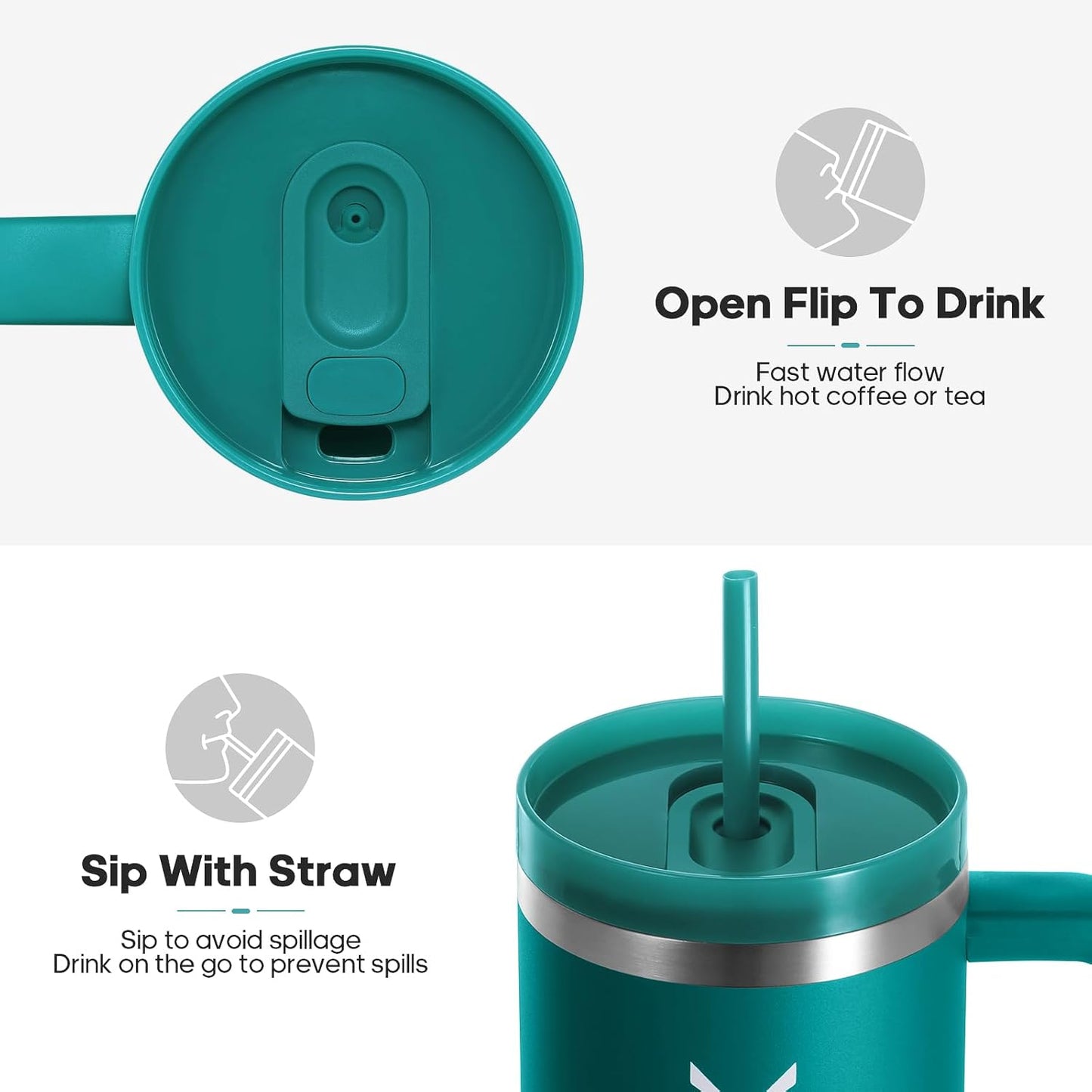 Gedux 1200Ml Tumbler with Handle, 2-In-1 Leak Proof Lid (Straw/Flip), Insulated Water Bottle, Stainless Steel Tumbler with Non-Slip Silicone, Wide Mouth Travel Mug Cupholder Friendly Dishwasher Safe