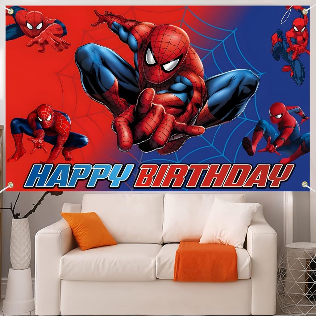 Marvel Spider-Man Cartoon Happy Birthday Backdrop Banner Sign Poster | Large Polyester Tapestry for Birthday Party Decorations | Durable, Spiderman Theme