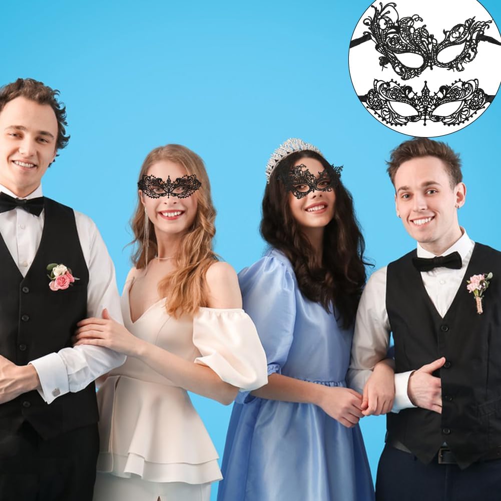Jiakalamo Sexy Masquerade Masks, 2Pcs Black Lace Eye Mask Mardi Gras Masks Lace Prom Masks for Party Evening Prom Ball Bachelorette Party