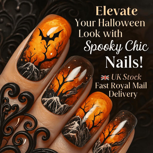 24pcs Halloween Press-On Nails - Black & Orange  Fake Nails Halloween Nail Art