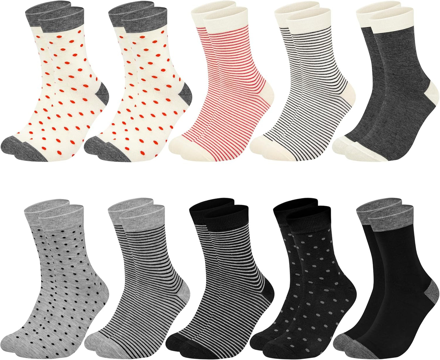Chalier 10 Pairs Womens Socks Cotton Soft Ladies Patterned Stripes and Spotts Socks for Womens Girls, Orange, One Size