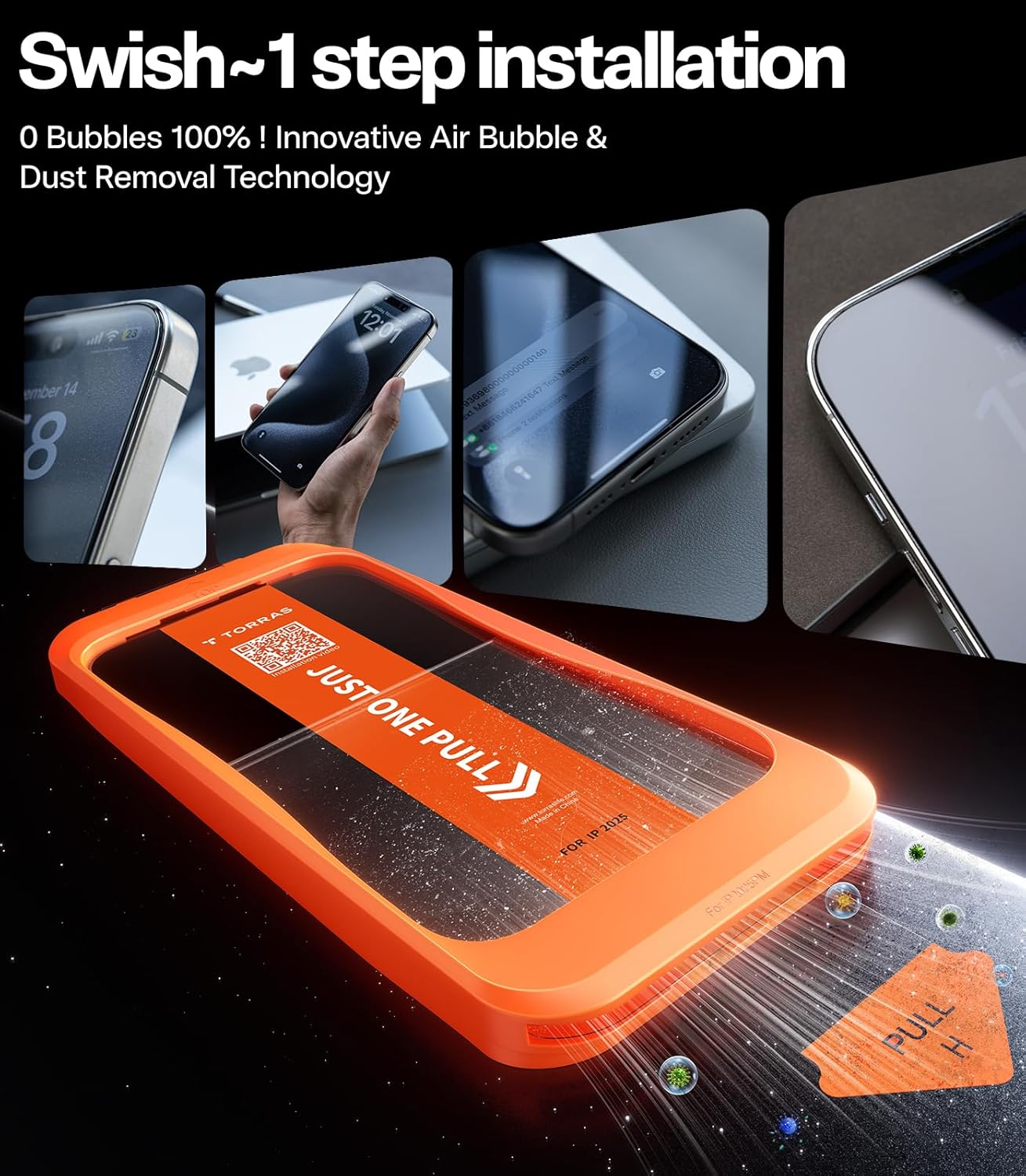 TORRAS for Iphone 17 Pro Screen Protector [12FT Military Grade Shatterproof] UNBREAK TOP 9H+ Glass Screen Protector for Iphone 17 Pro Tempered Glass [Longest Durable] Onestep Auto-Install, 2 Pack